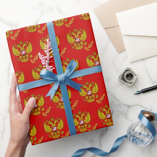 Russia Gifts wrapping, Russian Flag, Emblem / Red Wrapping Paper (Gifting)