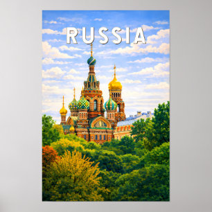 Russia Illustration Travel Art Vintage Poster