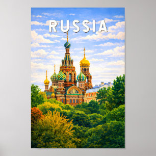 Russia Illustration Travel Art Vintage Poster