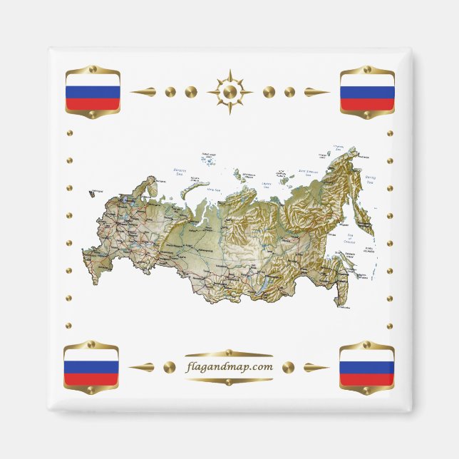Russia Map + Flags Magnet (Front)