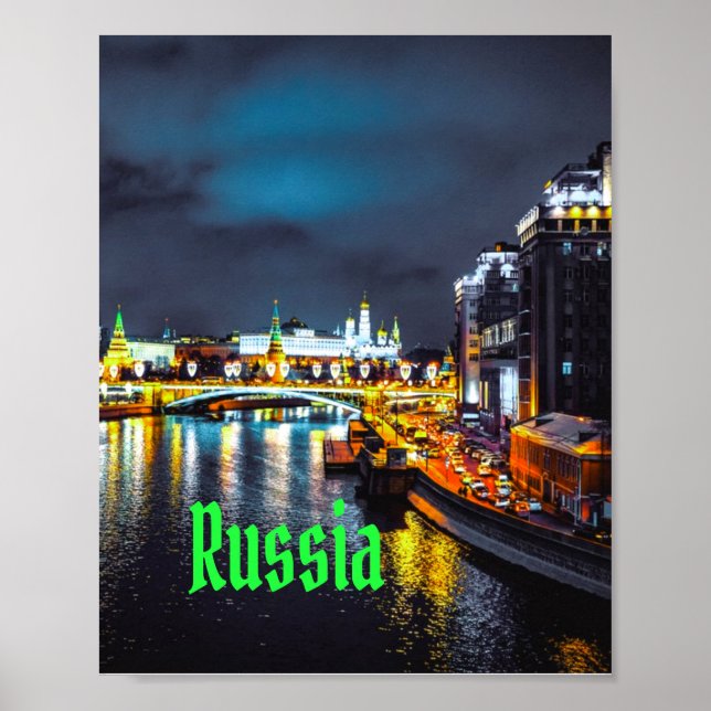 Russia or Russian Federation Moscow At Night Poster (Front)