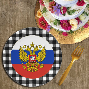 Russia Plate, buffalo plaid & Russian Flag Paper Plate