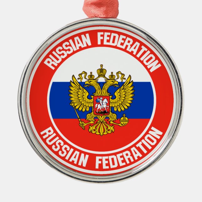 Russia Round Emblem Metal Tree Decoration (Front)