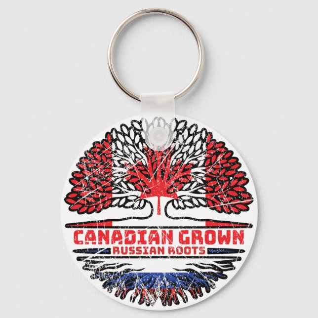 Russia Russian Canadian Canada Tree Roots Flag Key Ring (Front)