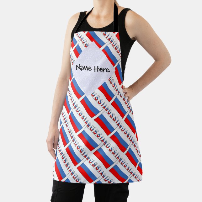 Russia Russian Flag Tiled Black Personalisation  Apron (Insitu)