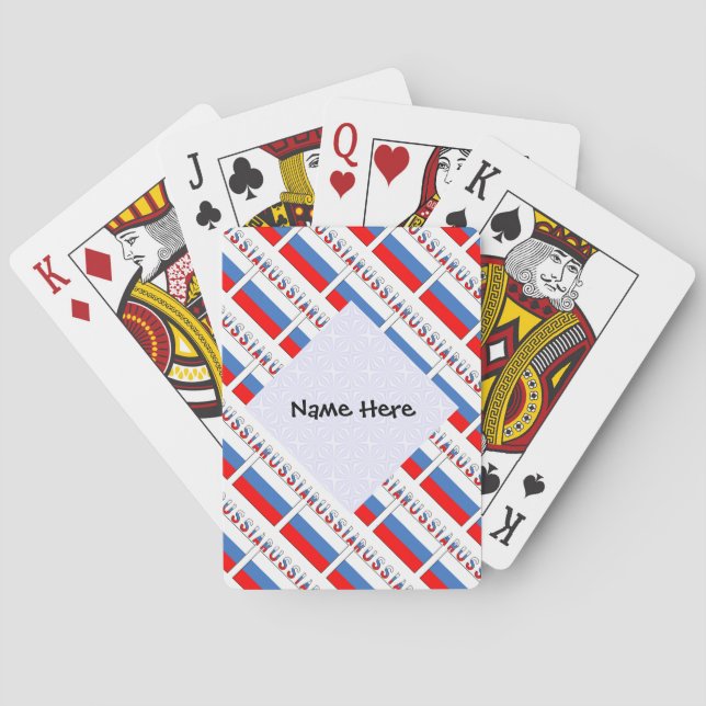 Russia Russian Flag Tiled Black Personalisation  Playing Cards (Back)