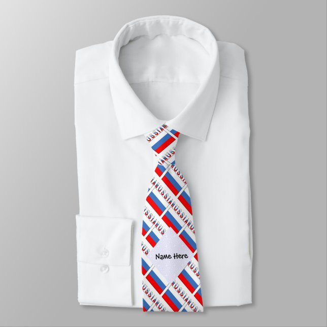 Russia Russian Flag Tiled Black Personalisation  Tie (Tied)