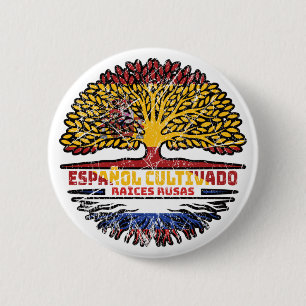 Russia Russian Spain Spanish Tree Roots Flag 6 Cm Round Badge