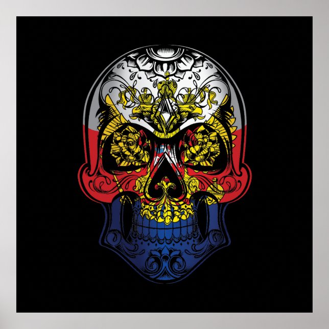 Russia  Skull And Roses Flag Poster (Front)