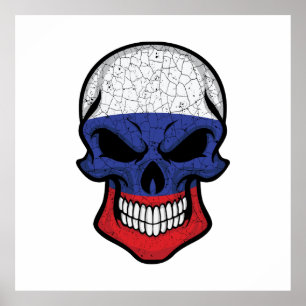 Russia Smiling Skull Flag Poster