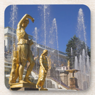 Russia, St. Petersburg, Golden statues in the Coaster