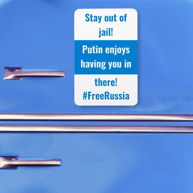 Russia -Stay Out Of Jail- English - WhiteBlueWhite Magnet (Russia -Stay Out Of Jail- English - WhiteBlueWhite Magnet by The Social Observatory Shop)