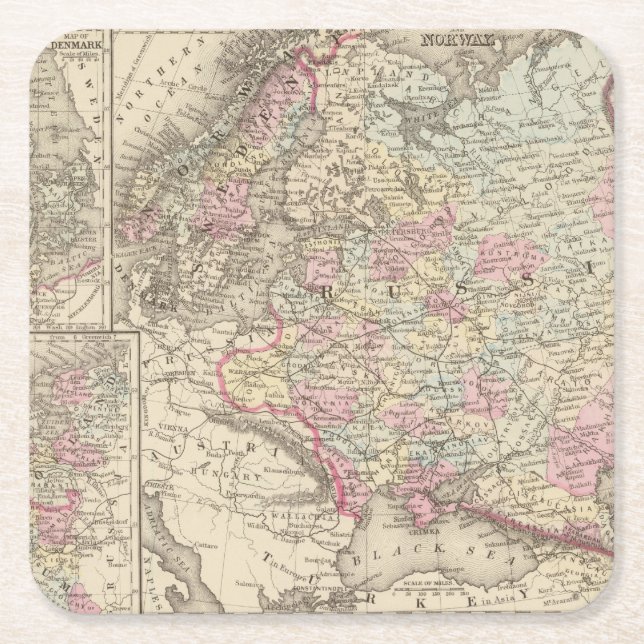 Russia, Sweden, Norway 2 Square Paper Coaster (Front)
