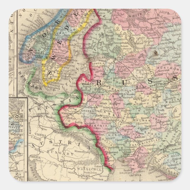 Russia, Sweden, Norway Map by Mitchell Square Sticker (Front)