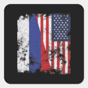 Russia USA Flag - Half American Square Sticker