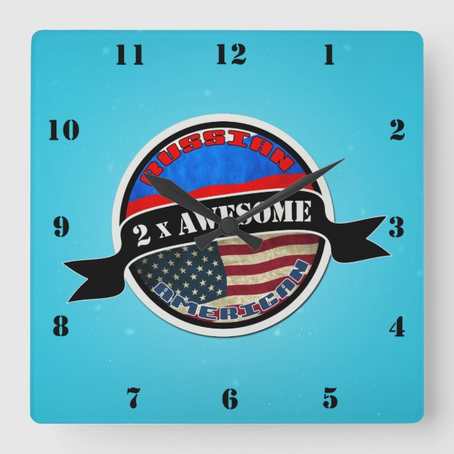 Russian American 2x Awesome Square Wall Clock (Front)