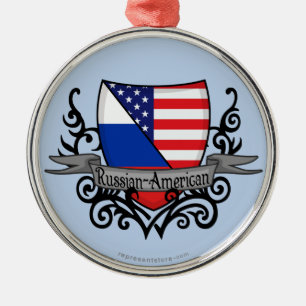 Russian-American Shield Flag Metal Tree Decoration