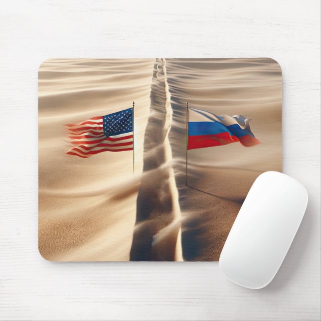 Russian And American Flag In Windblown Sand Mouse Mat (With Mouse)