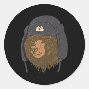 Russian Bear Fur Hat - Ushanka Chapka Ussr Russia Classic Round Sticker