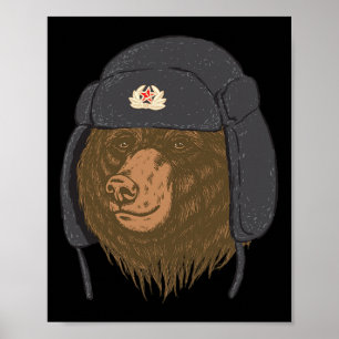 Russian Bear Fur Hat - Ushanka Chapka Ussr Russia  Poster