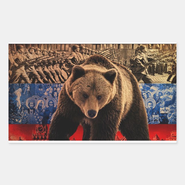 Russian Bear Rectangular Sticker (Front)