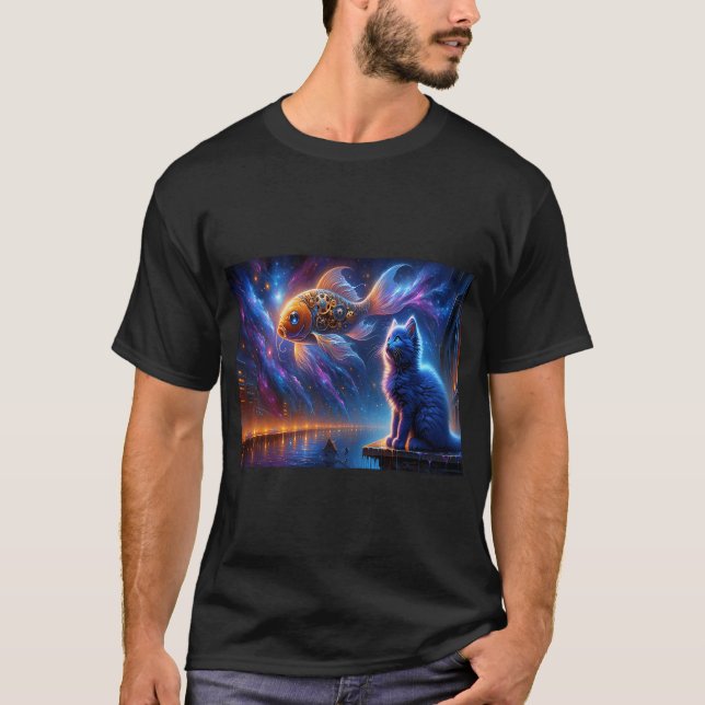 Russian Blue and Mechanical Fish T-Shirt (Front)
