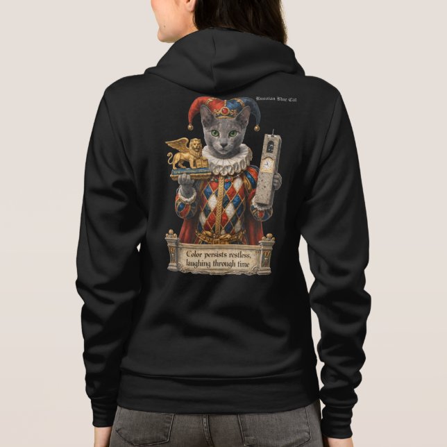 Russian Blue Arlequin Cat Hoodie (Back)