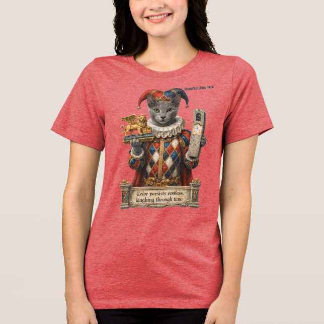 Russian Blue Arlequin Cat Tri-Blend Shirt (Front)