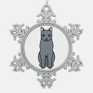 Russian Blue Cat Cartoon Snowflake Pewter Christmas Ornament