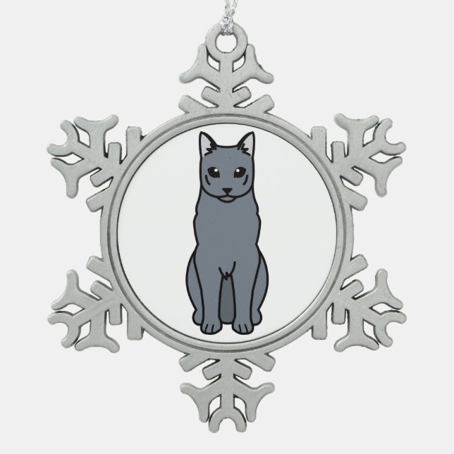 Russian Blue Cat Cartoon Snowflake Pewter Christmas Ornament (Front)
