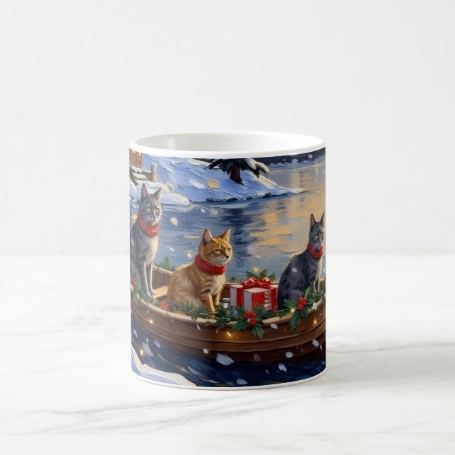 Russian Blue Cat Christmas Boat Holiday Coffee Mug (Center)