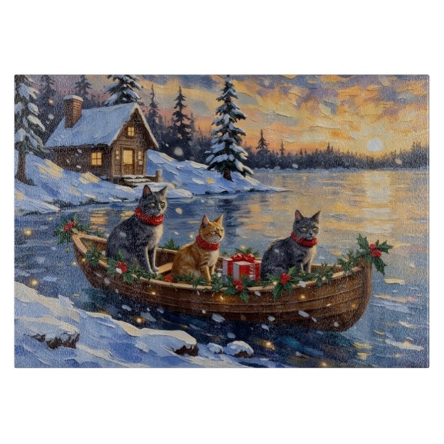 Russian Blue Cat Christmas Boat Holiday Cutting Board (Front)