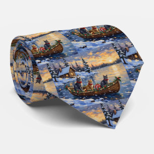Russian Blue Cat Christmas Boat Holiday Tie