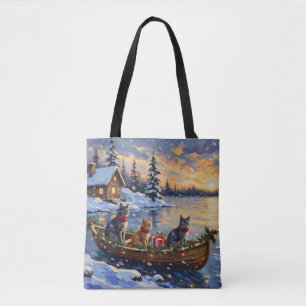 Russian Blue Cat Christmas Boat Holiday Tote Bag