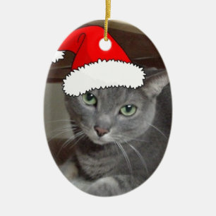 Russian Blue Cat Christmas Ceramic Tree Decoration