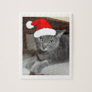 Russian Blue Cat Christmas Jigsaw Puzzle