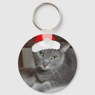 Russian Blue Cat Christmas Key Ring