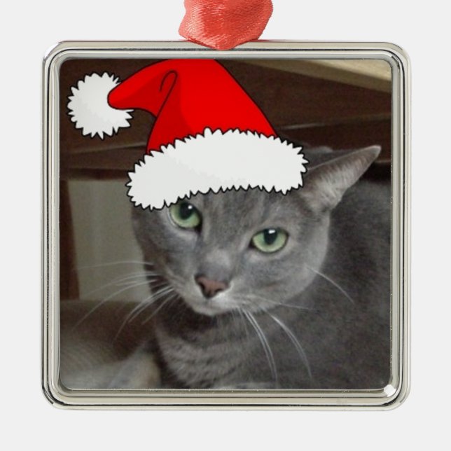 Russian Blue Cat Christmas Metal Tree Decoration (Front)