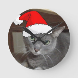 Russian Blue Cat Christmas Round Clock