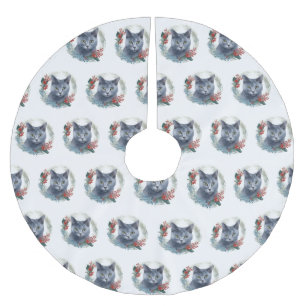 Russian Blue Cat Christmas Wreath Festive Kitten Brushed Polyester Tree Skirt