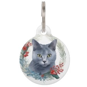 Russian Blue Cat Christmas Wreath Festive Kitten Pet Tag