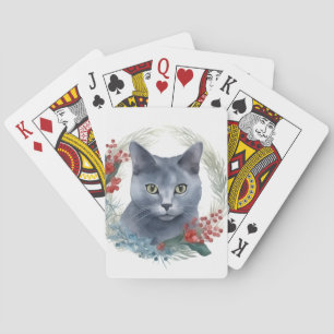 Russian Blue Cat Christmas Wreath Festive Kitten Playing Cards