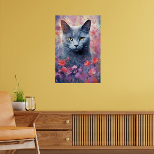 Russian Blue cat colourful watercolor artwork Poster