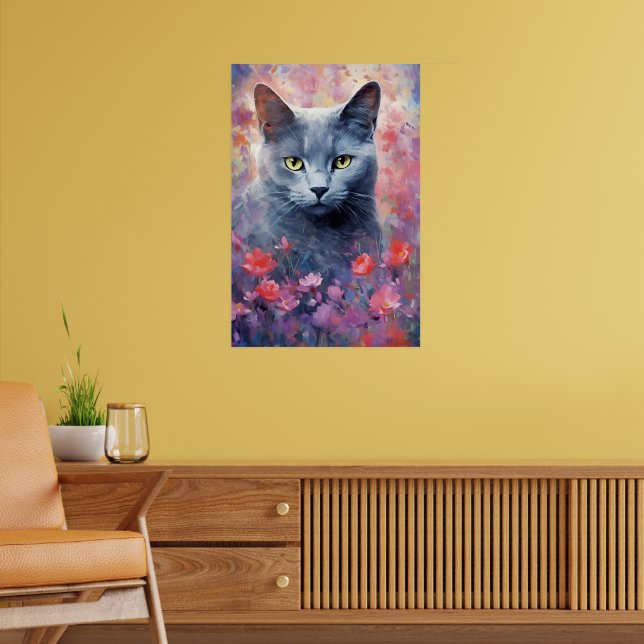 Russian Blue cat colourful watercolor artwork Poster (Living Room 2)