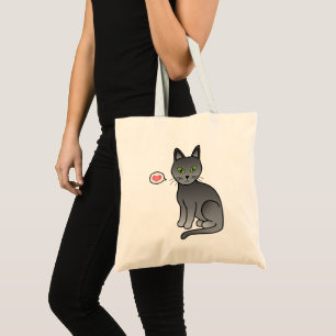 Russian Blue Cat Cute Cartoon Illustration & Heart Tote Bag