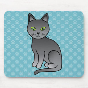 Russian Blue Cat Cute Cartoon Illustration Mouse Mat