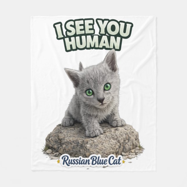 Russian Blue Cat Fleece Blanket (Front)