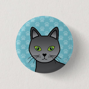 Russian Blue Cat Illustration Face Close-Up 3 Cm Round Badge