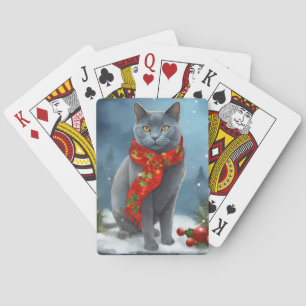 Russian Blue Cat in Snow Christmas Playing Cards