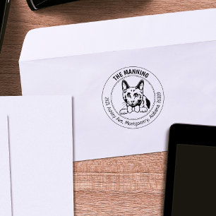 Russian Blue Cat Return Address  Rubber Stamp